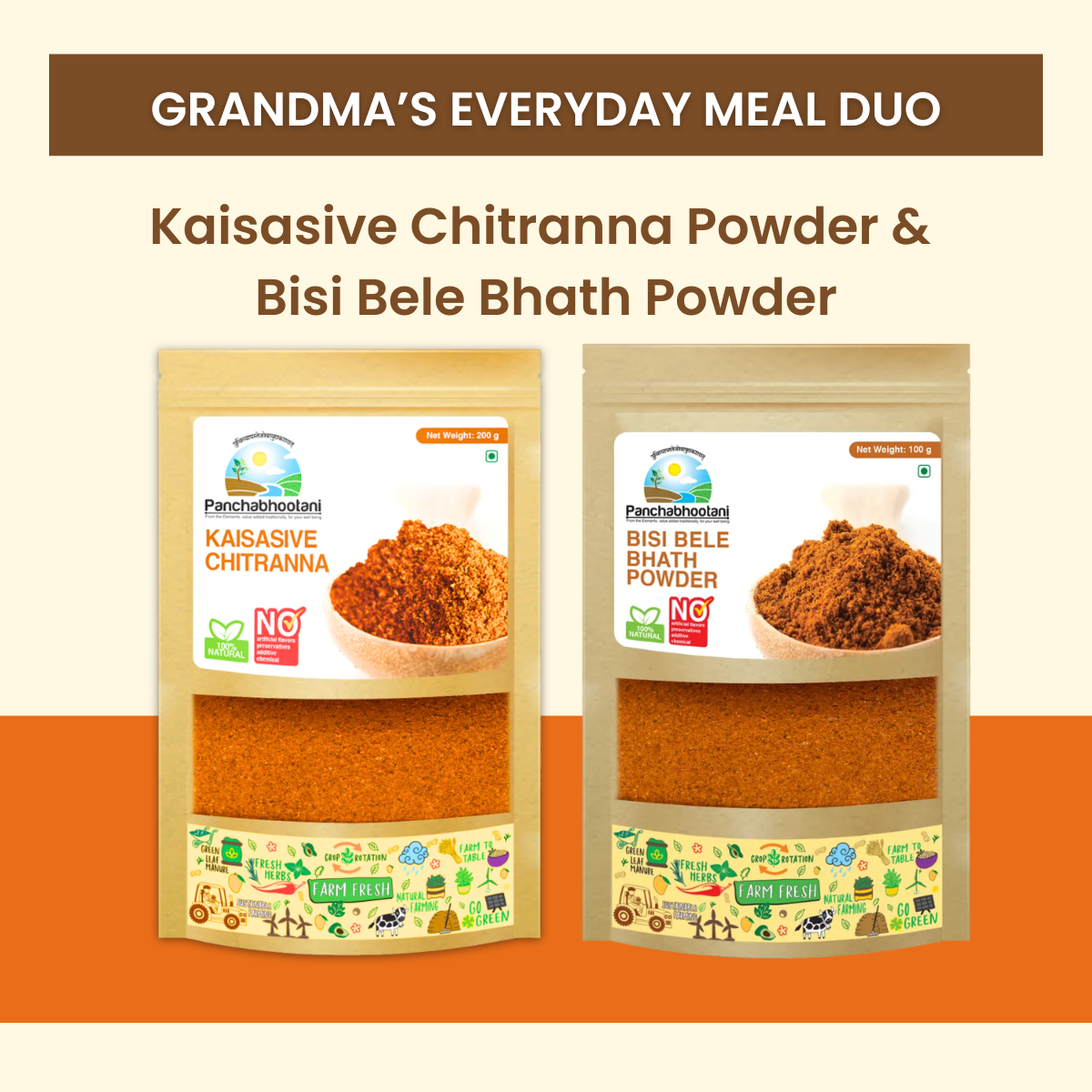 Panchabhootani Combo Pack 3 - Kaisasive Chitranna Powder + Bisi bele bath Powder