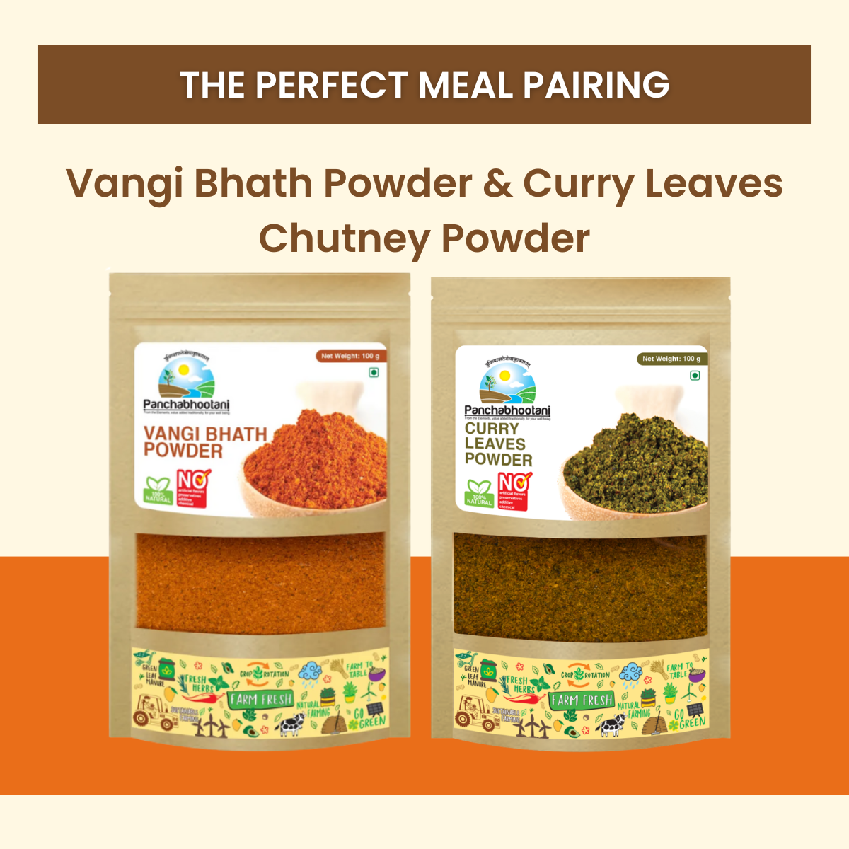 Panchabhootani Combo Pack 18 - Vangi Bhath Powder + Curry Leaves Chutney Powder