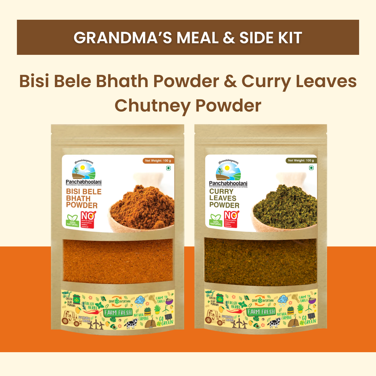 Panchabhootani Combo Pack 19 - Bisi bele bath Powder + Curry Leaves Chutney Powder