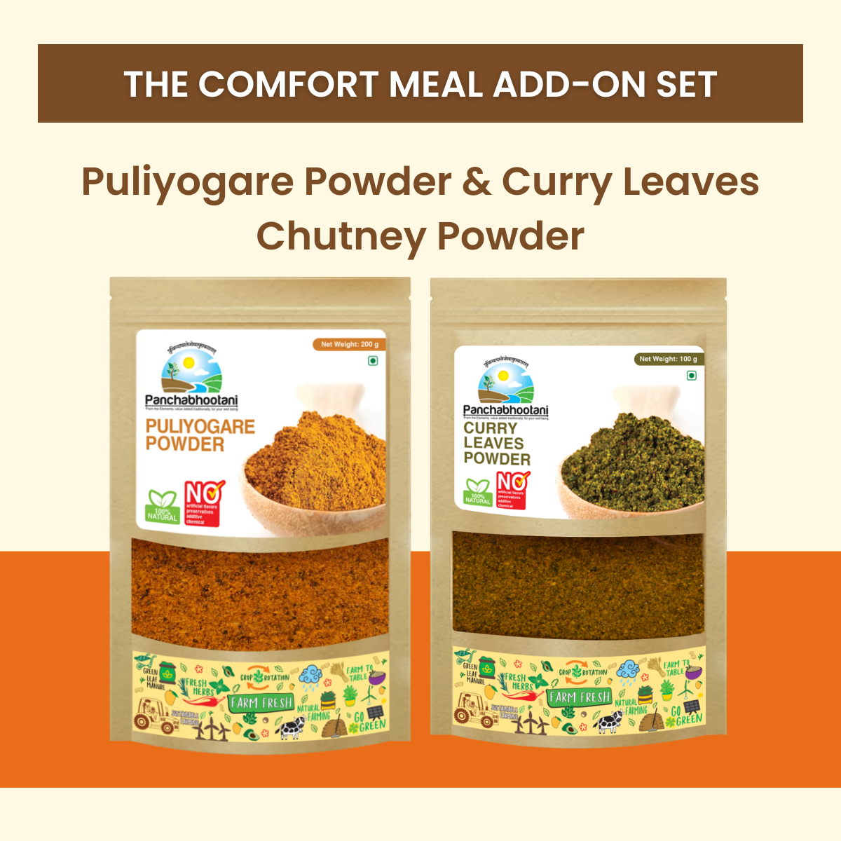 Panchabhootani Combo Pack 20 - Puliyogare Powder + Curry Leaves Chutney Powder