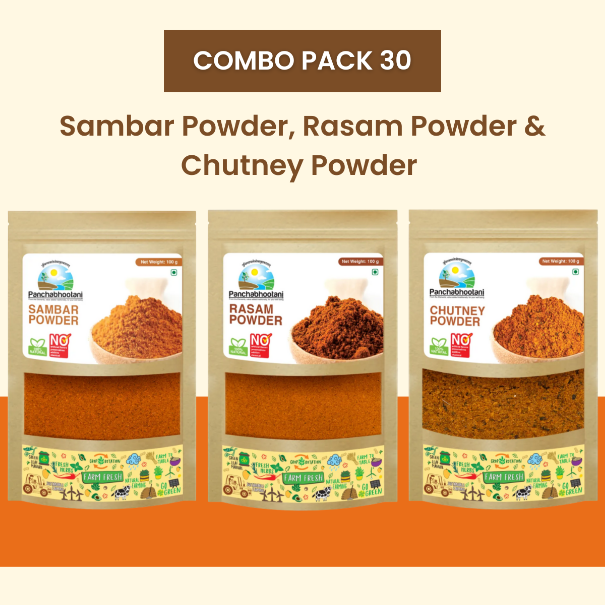 Panchabhootani Combo Pack 30 - Sambar Powder + Rasam Powder + Chutney Powder