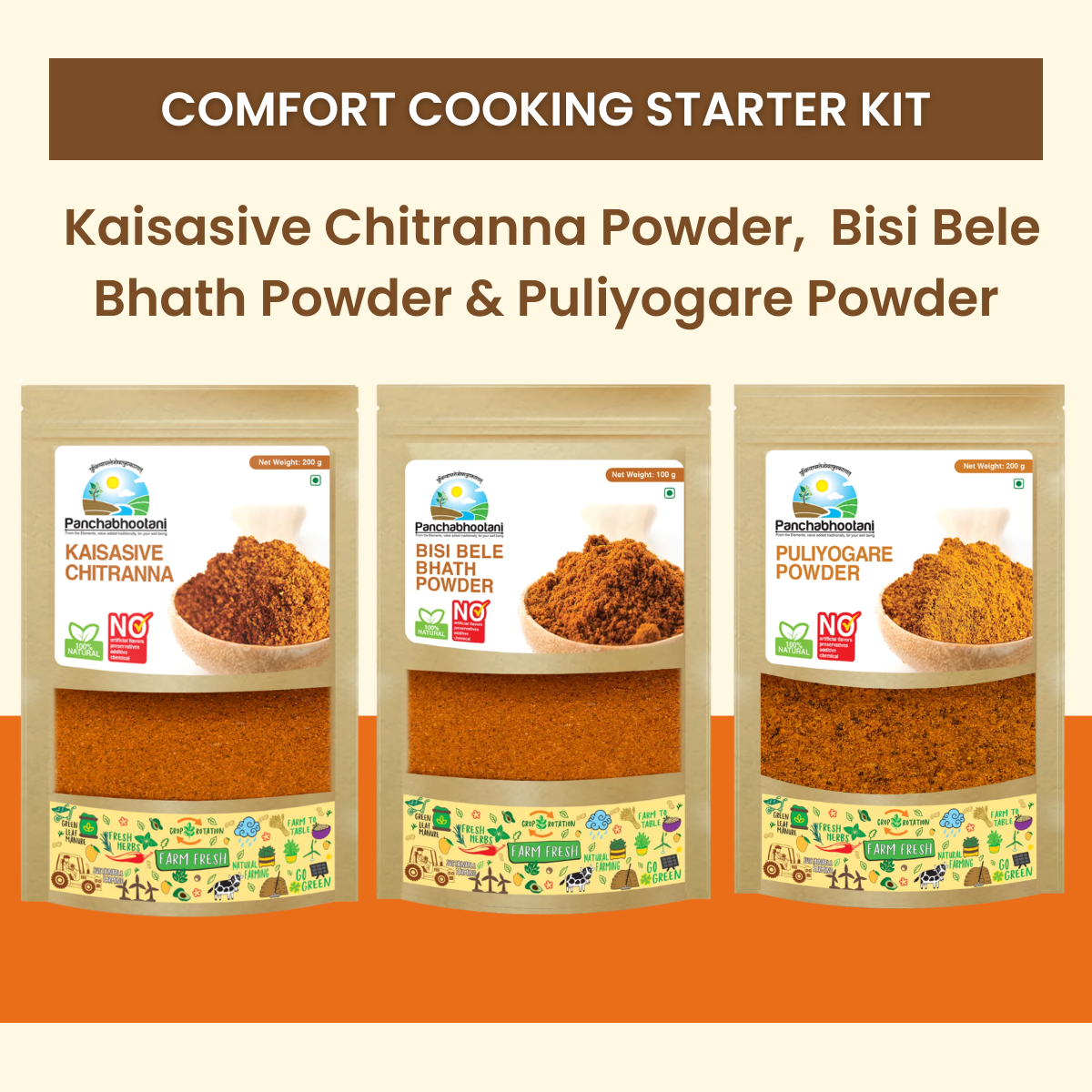 Panchabhootani Combo Pack 36 - Kaisasive Chitranna Powder + Bisi bele bath Powder + Puliyogare Powder